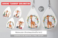 Earring Teardrop Watercolor Christmas Giraffe Product Image 1