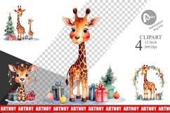 Clipart Watercolor Christmas Giraffe Product Image 1