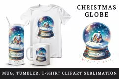 Watercolor Christmas globe house snowflakes Happy New Year quote print 20 oz tumbler skinny mug wrap clipart t-shirt sublimation printable design
