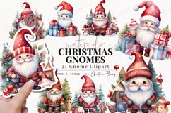 Watercolor Christmas Gnomes Clipart Product Image 1