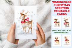 Watercolor Christmas Printable Greeting Card with Reindeer Product Image 1