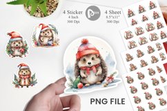 Sticker Watercolor Christmas Hedgehog Product Image 1