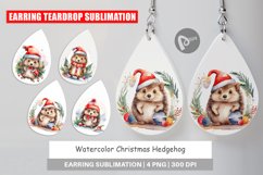 Earring Teardrop Watercolor Christmas Hedgehog Product Image 1
