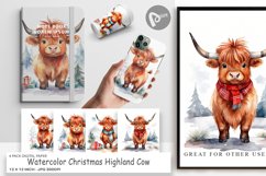 Digital Paper Watercolor Christmas Highland Cow Product Image 1