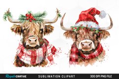 Watercolor Christmas Highland Cow Illustration Clipart Product Image 1
