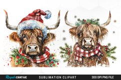 Watercolor Christmas Highland Cow Illustration Clipart Product Image 1