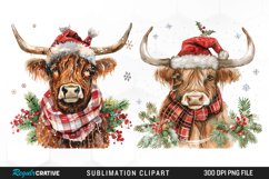 Watercolor Christmas Highland Cow Clipart Product Image 1