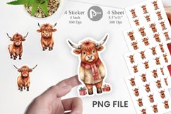 Sticker Watercolor Christmas Highland Cow Product Image 1