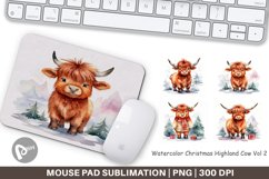 Mouse Pad Watercolor Christmas Highland Cow Product Image 1