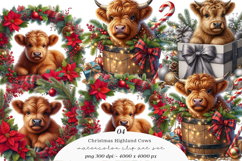Watercolor Christmas Highland Cows Clipart Product Image 1