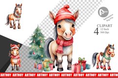 Clipart Watercolor Christmas Horse Product Image 1