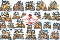 Watercolor Christmas House Clipart Product Image 1