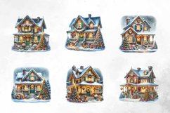 Watercolor Christmas House Clipart Product Image 2