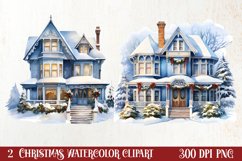 Watercolor Christmas houses clipart, Christmas Clipart Product Image 1