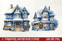 Watercolor Christmas houses clipart, Christmas Clipart Product Image 1