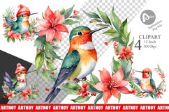 Clipart Watercolor Christmas Hummingbird Product Image 1