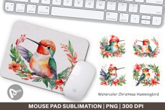 Mouse Pad Watercolor Christmas Hummingbird Product Image 1