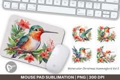 Mouse Pad Watercolor Christmas Hummingbird Product Image 1
