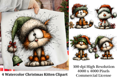 Watercolor Christmas Kitten Clipart Product Image 1
