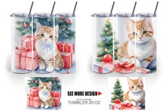 Watercolor Christmas Kitty | Tumbler Sublimation Wrap Product Image 3