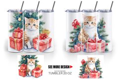 Watercolor Christmas Kitty | Tumbler Sublimation Wrap Product Image 5