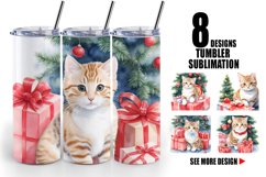 Watercolor Christmas Kitty | Tumbler Sublimation Wrap Product Image 1