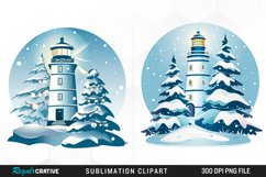 Watercolor Christmas Lighthouse Clipart Product Image 1