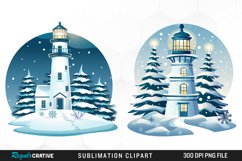 Watercolor Christmas Lighthouse Clipart Bundle Product Image 3
