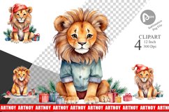 Clipart Watercolor Christmas Lion Product Image 1
