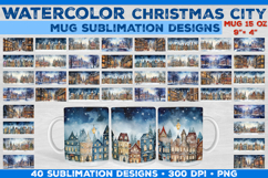 Watercolor Christmas City Mug Sublimation Design Product Image 1