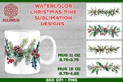 Watercolor Christmas Pine &amp; Holly Garland Mug Sublimation Product Image 1