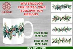 Watercolor Christmas Pine &amp; Holly Garland Mug Sublimation Product Image 1