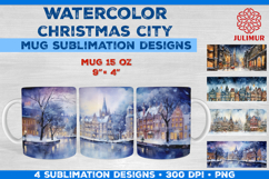 Watercolor Christmas City Mug Sublimation Design Product Image 5