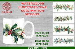 Watercolor Christmas Pine &amp; Holly Garland Mug Sublimation Product Image 1