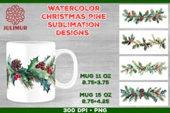 Watercolor Christmas Pine &amp; Holly Garland Mug Sublimation Product Image 1