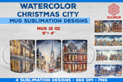 Watercolor Christmas City Mug Sublimation Design Product Image 6