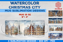 Watercolor Christmas City Mug Sublimation Design Product Image 8