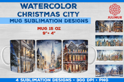 Watercolor Christmas City Mug Sublimation Design Product Image 1