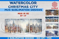 Watercolor Christmas City Mug Sublimation Design Product Image 4