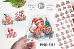 Sticker Watercolor Christmas Octopus Product Image 1
