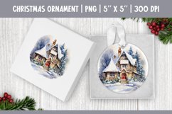 Watercolor Christmas House | Ornament Sublimation Design PNG Product Image 1