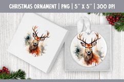 Watercolor Christmas Reindeer | Ornament Sublimation Design Product Image 1
