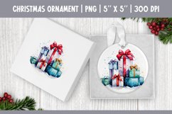 Watercolor Christmas Gift Box | Ornament Sublimation Design Product Image 1