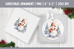 Watercolor Christmas Snowman| Ornament Sublimation Design Product Image 1
