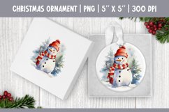Watercolor Christmas Snowman| Ornament Sublimation Design Product Image 1