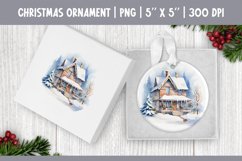 Watercolor Christmas House | Ornament Sublimation Design PNG Product Image 1