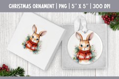 Watercolor Christmas Rabbit Ornament Sublimation Design PNG Product Image 1