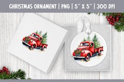 Watercolor Christmas Red Truck Ornament Sublimation Design Product Image 1