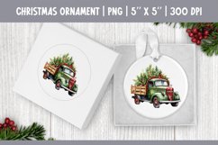 Watercolor Christmas Red Truck Ornament Sublimation Design Product Image 1