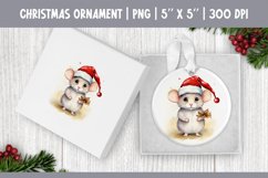 Watercolor Christmas Mouse Ornament Sublimation Design PNG Product Image 1